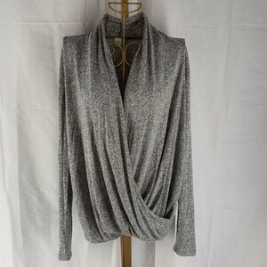 Lazy Sundays Wrap Knit Long Sleeve Top Shirt - Grey - Medium